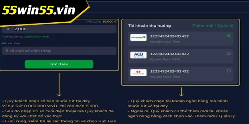 Hướng dẫn rút tiền tại 55Win siêu nhanh chóng Hướng dẫn rút tiền tại 55Win siêu nhanh chóng